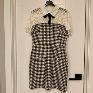 Sandro Paris houndstooth tweed & lace dress